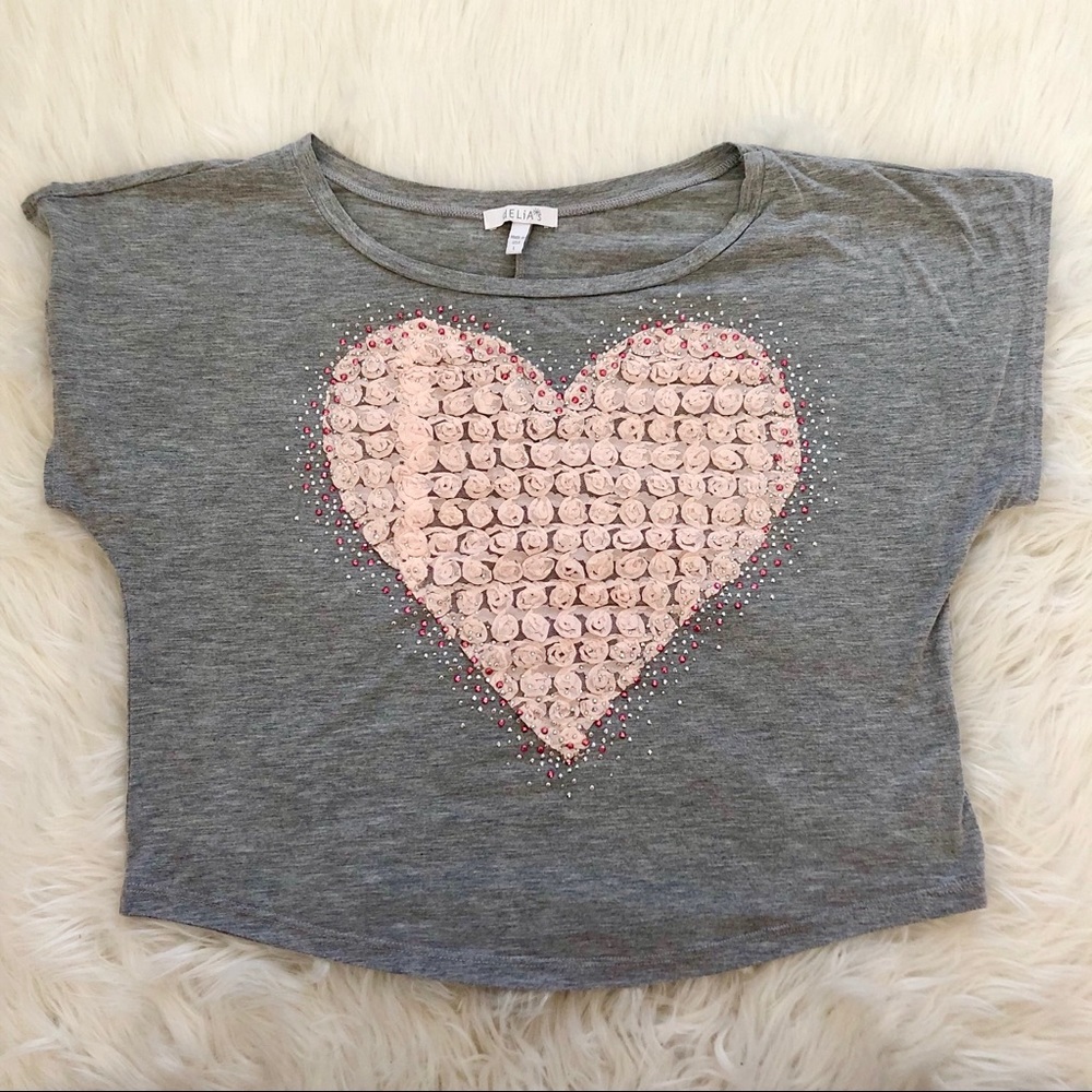 💎3 for $15 💎 Grey Crop Top with Pink Heart